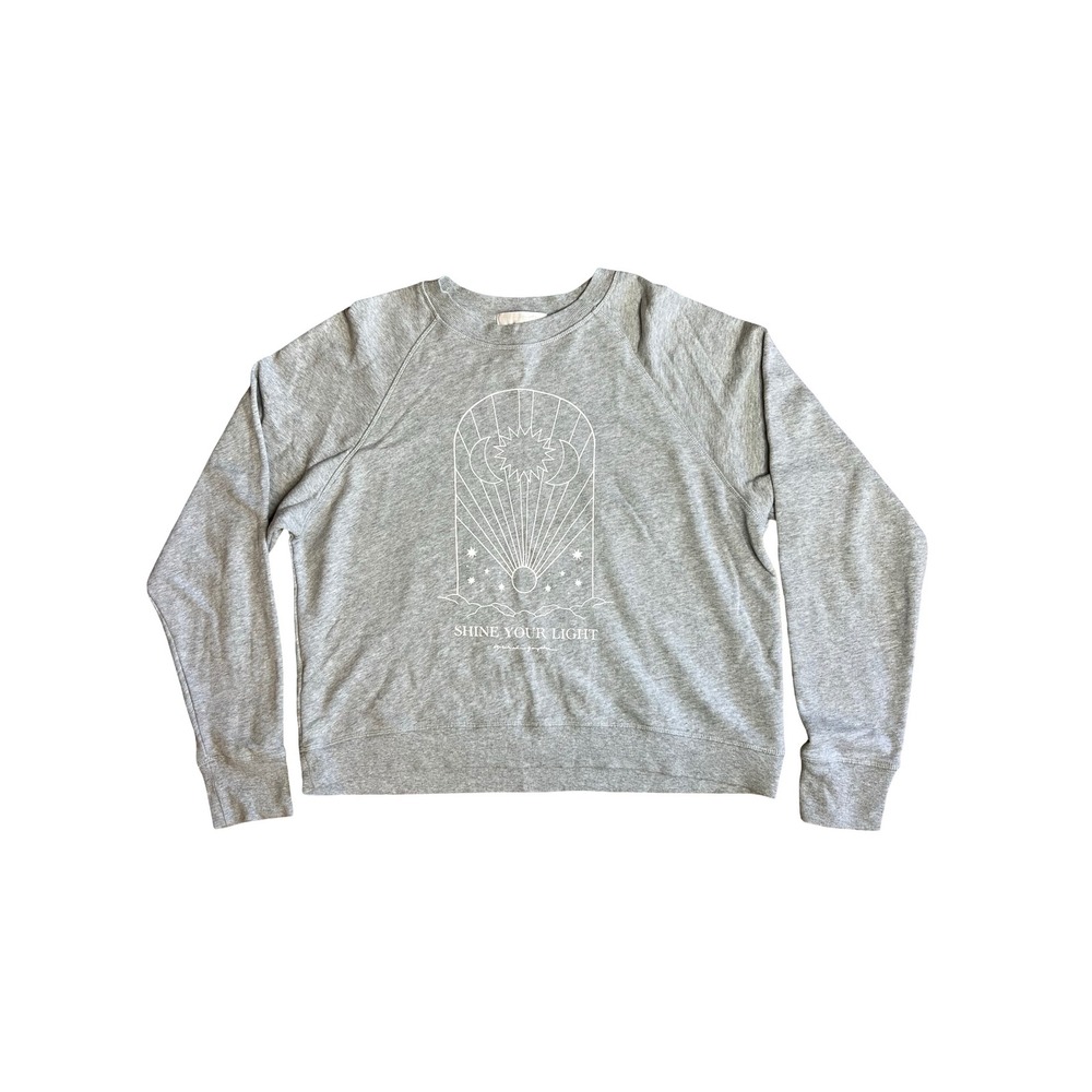 Spiritual Gangster Shine Your Light Grey Graphic L Sweatshirt Cotton Yoga Cozy